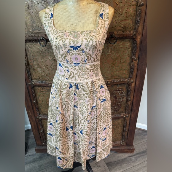 Tory Burch Dresses & Skirts - Tory Burch Cream Midi Dress with Blue and Pink Floral Embroidery 4